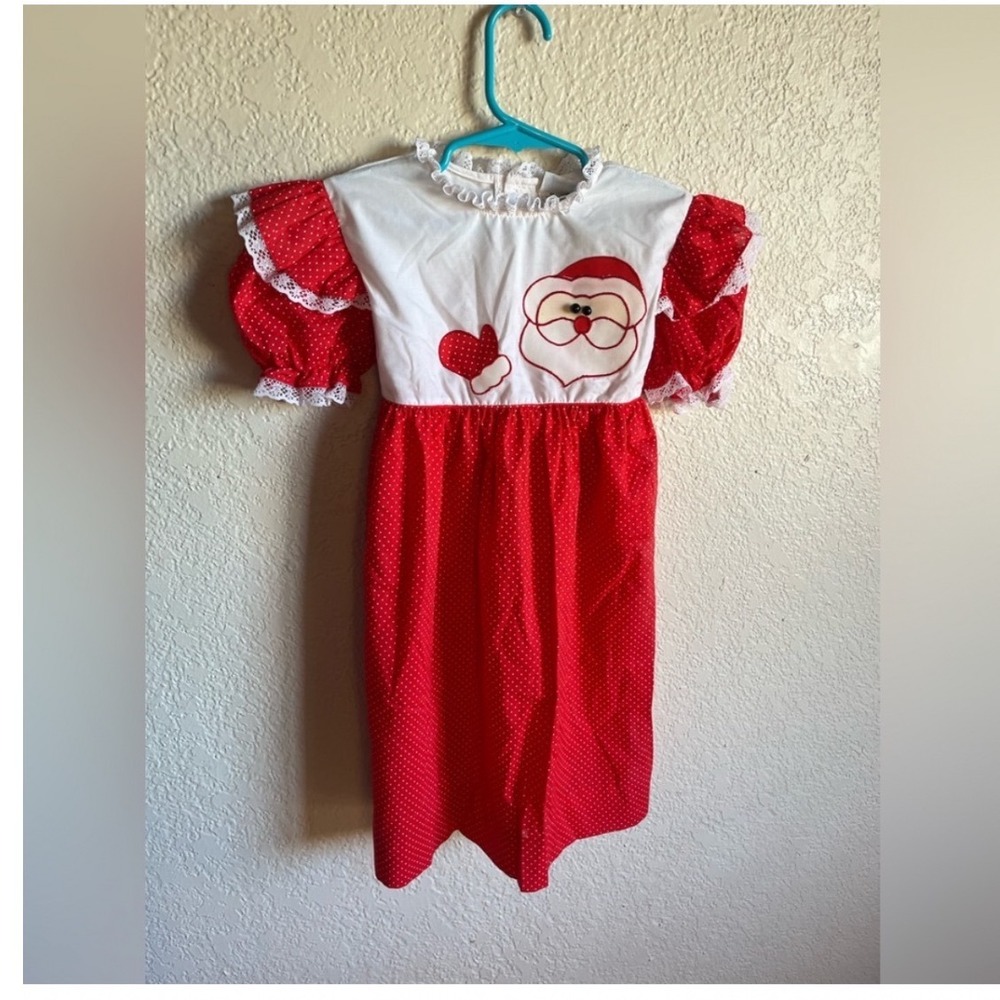 Vintage Fayette Girls 6X Santa Claus Christmas Dress Red White Lace Holiday